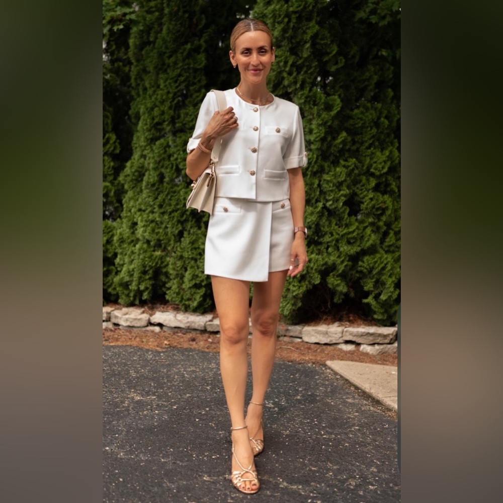 White Acetate Blazer And Shorts Two-Piece Suit